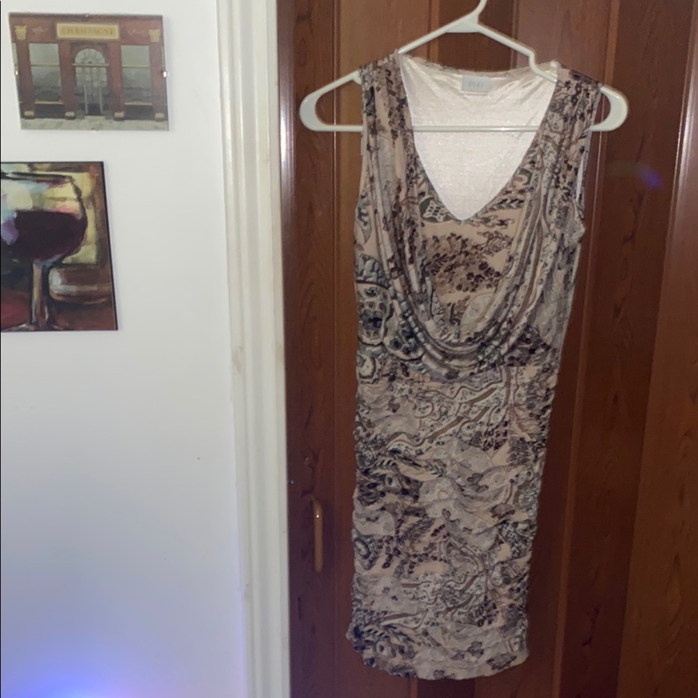 Vintage Elegant Beige and Black Patterned Dress